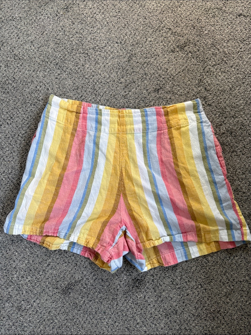 Billabong Striped High-Waist Shorts in Yellow, Pink & Blue